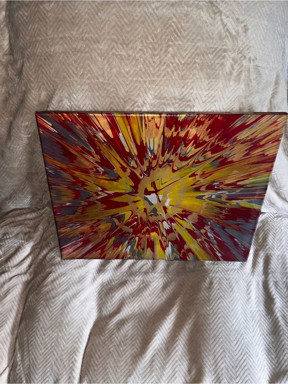 Abstract Burst Canvas Wall Art in Red, Yellow and Gold - DIY Spin Art Homeade